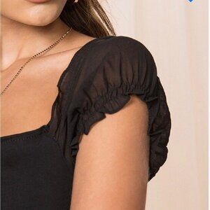 Superdown Black Puff Sleeve Square Neck Top | XS